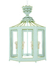 Decorative hanging lantern with a light blue-green color on a white background
