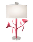 Jarmin Table Lamp, pink papier mache light with flowers, handmade in Mexico