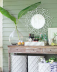 Sue Wright Mirror in beach house, white papier mache berry burst .