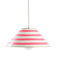 pink and white striped tole ceiling light, Gray Landry pendant for Stray Dog