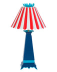 red and white striped scallop shade, blue tole lamp, Norma Lamp