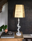 White snake lamp with gold shade, Hank Light by Stray Dog Designs