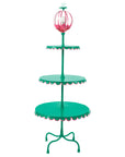 aqua 3 tiered floor light with pink trim and festive flower
