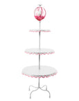 white and pink multi tiered floor light with flower ball light on top