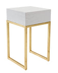 white side table with chunky top and gold iron legs