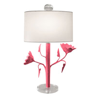 Jarmin Table Lamp, pink papier mache light with flowers, handmade in Mexico
