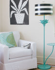 Tilda Floor Lamp with striped tole shade and papier mache flower stalk