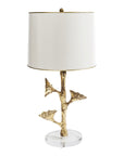 Lotus Pod Table Lamp, papier mache with gold leaf and white metal shade
