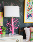 pink paper mache light, Ava Lamp in playful bedroom