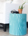 bold blue faux bois stool or accent table