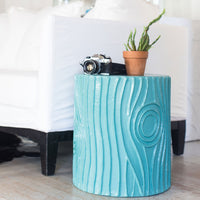 bold blue faux bois stool or accent table