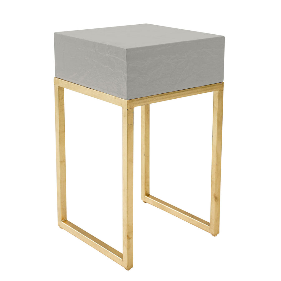 classic gray and gold leafed side table handmade for stray dog designs.