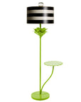 Green flower floor lamp with black and white stripe shade. Stray Dog.