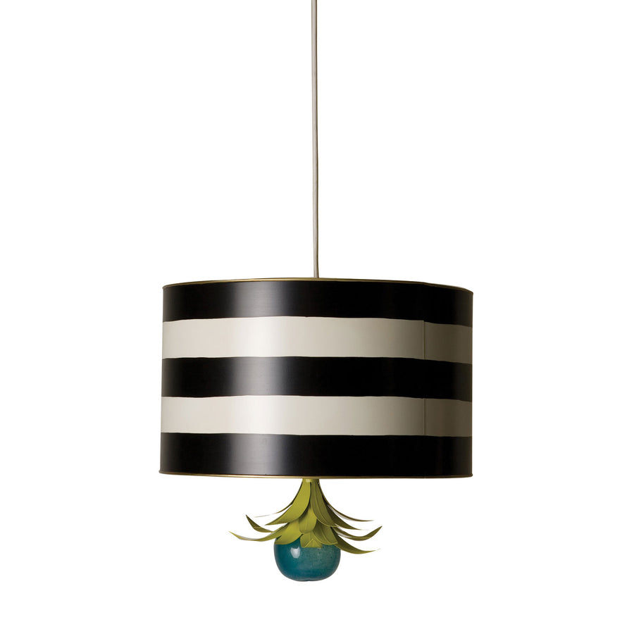 drum shaped hanging pendant light in black and white stripes