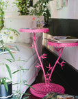 Dahlia inspired two tier accent table in hot pink