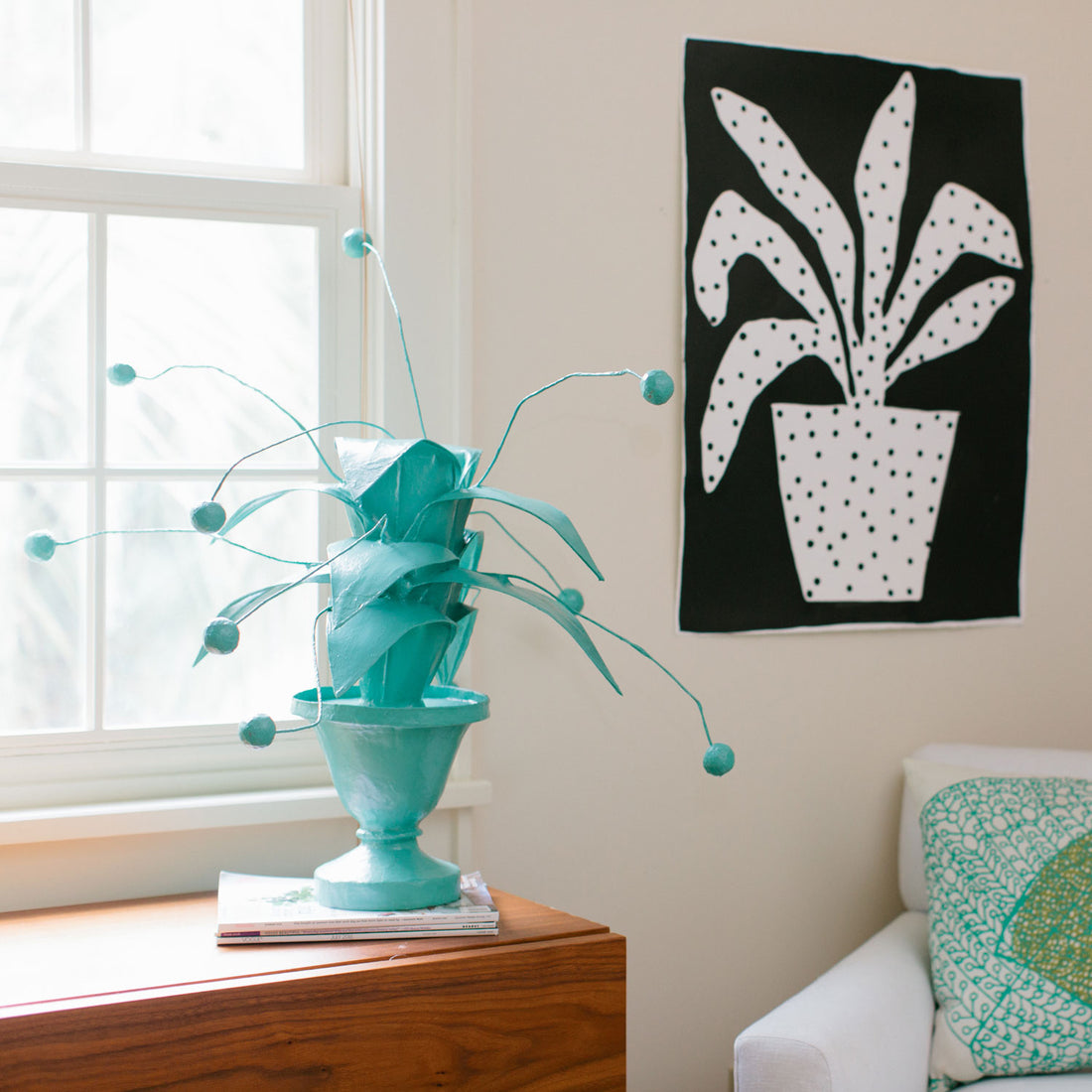 crunchberry papier mache  plant in cute bedroom