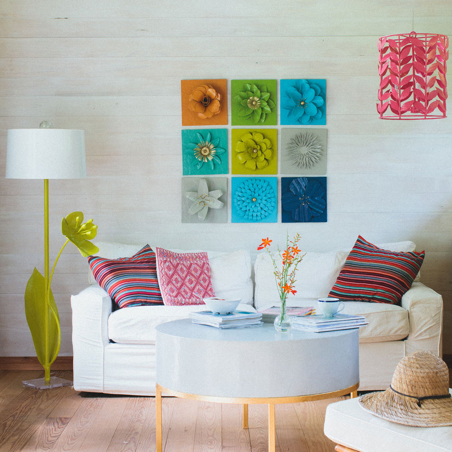 Zinnia Flower Wall Tile in bright living room