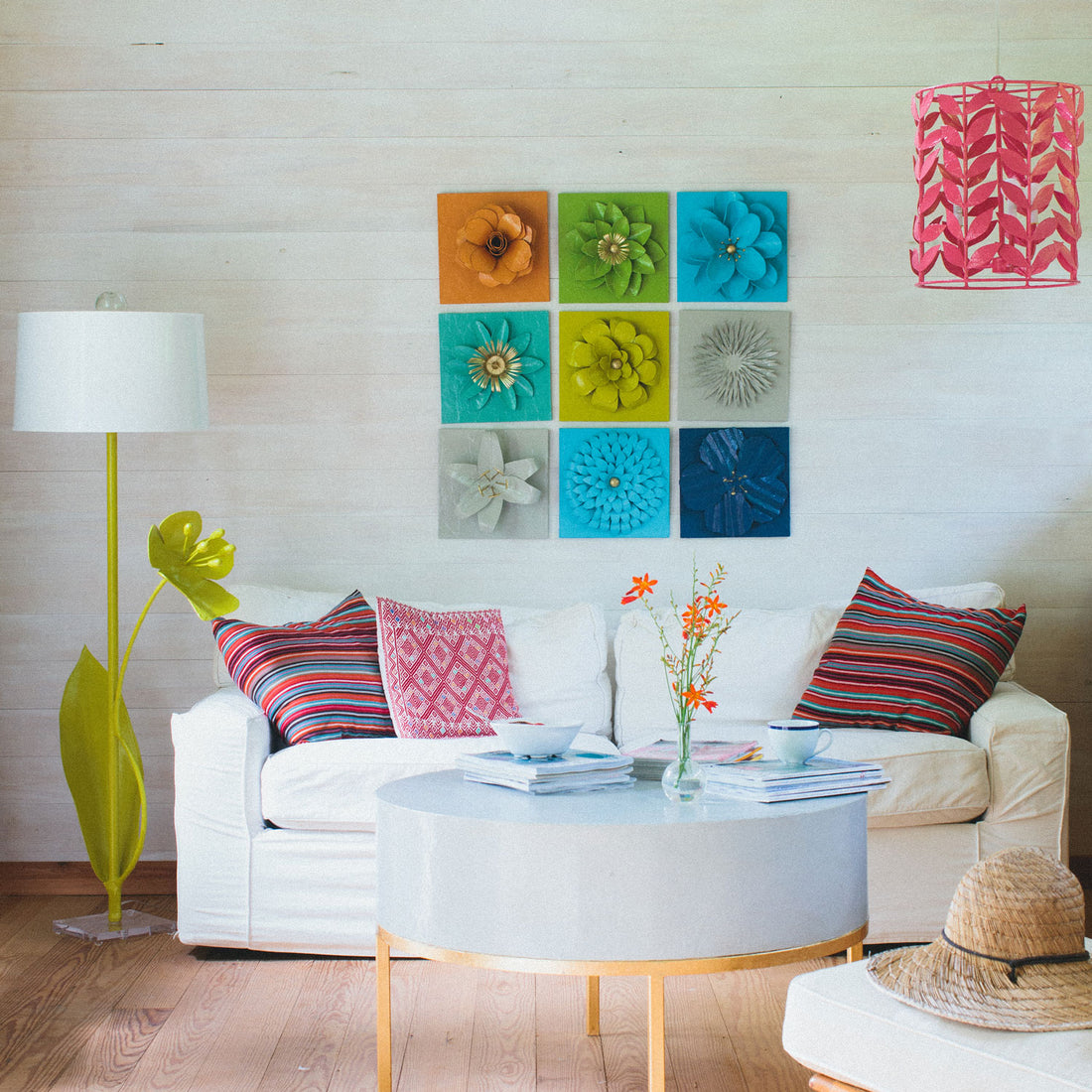Chrysanthemum Flower Wall Tile in bright living room