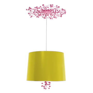 marsi pendant in chartreuse with pink berry canopy and finial
