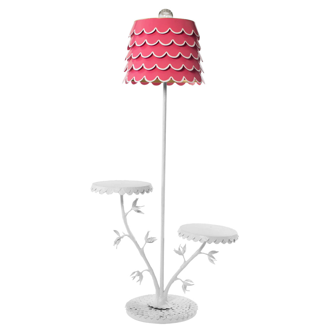 Dahlia Cluster Floor Lamp with tables and tole shade in pink and white