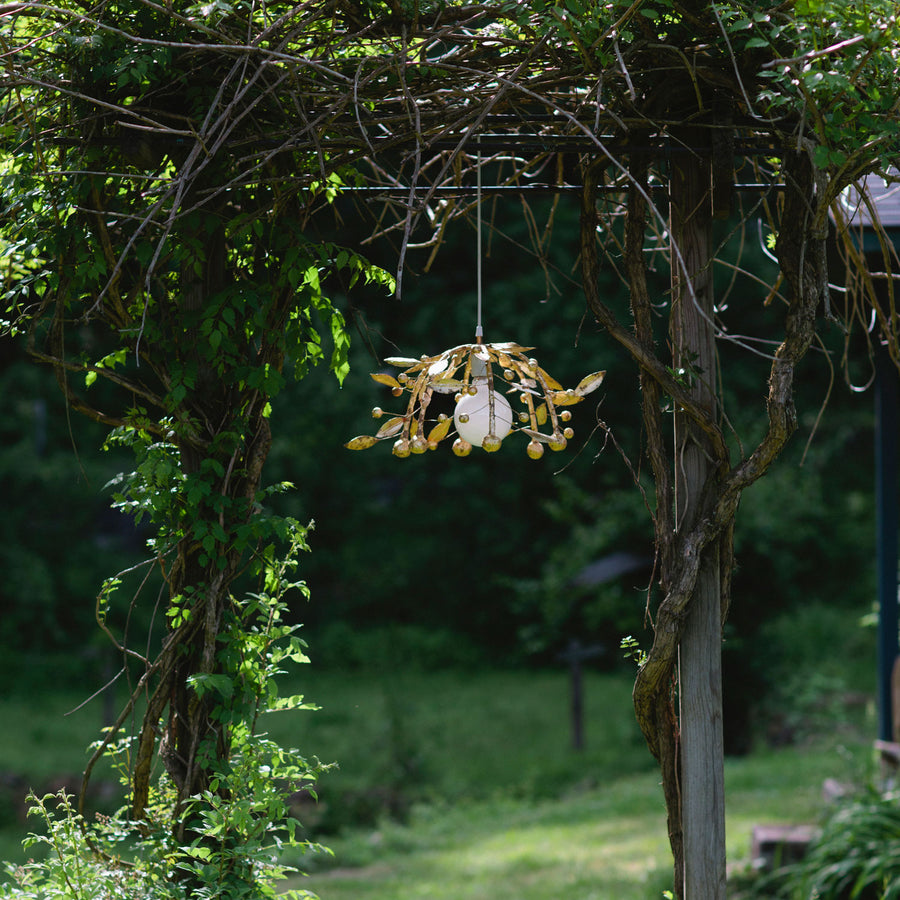 Gold Leaf Gabby pendant is handmade of paper mache