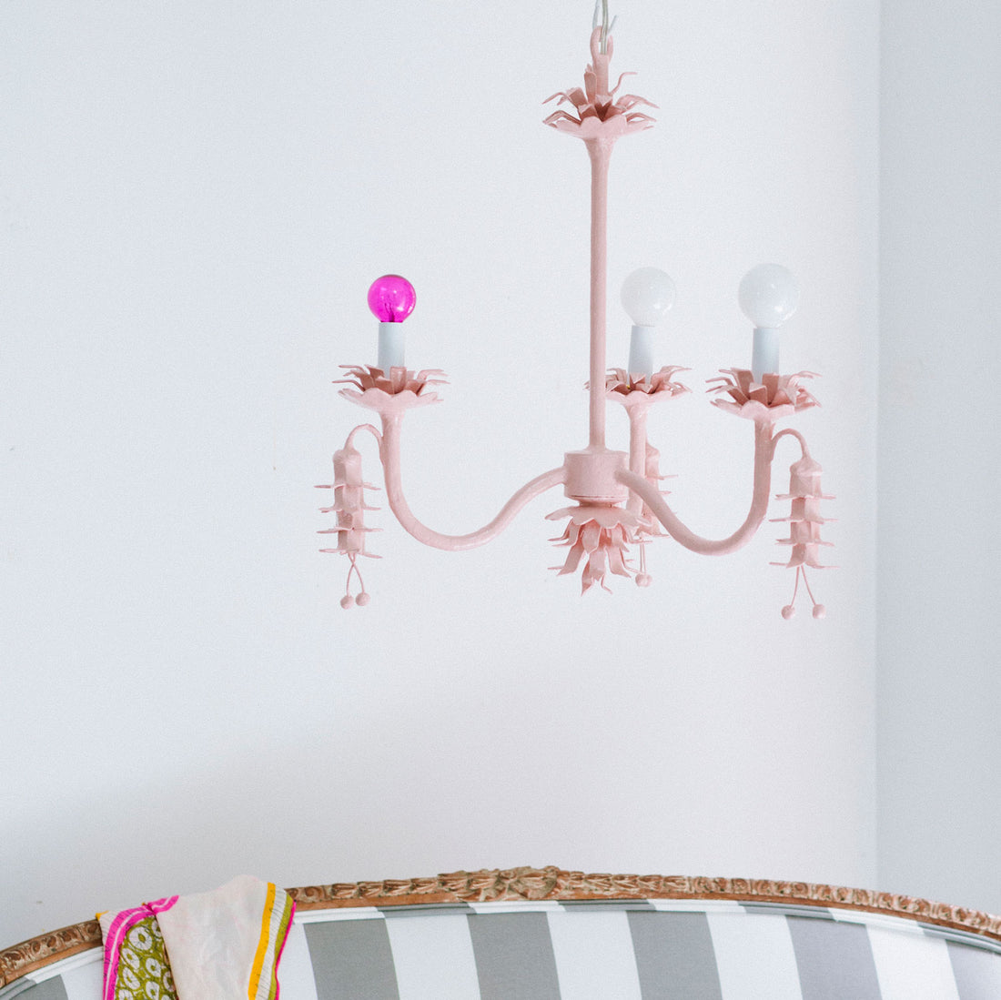 light pink paper mache chandelier, Coralie by Stray Dog Designs