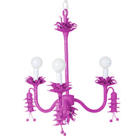 Purple papier mache chandelier with blossoms for Stray Dog Designs