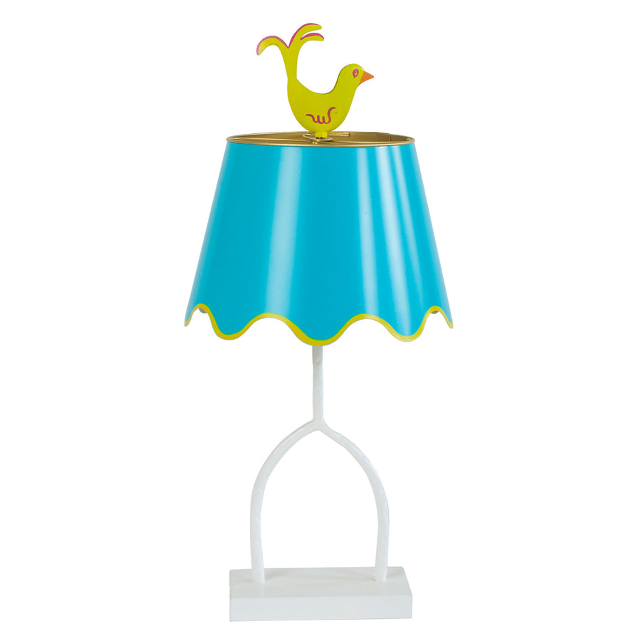 Dash tole table lamp with birdie finial by stray dog designs