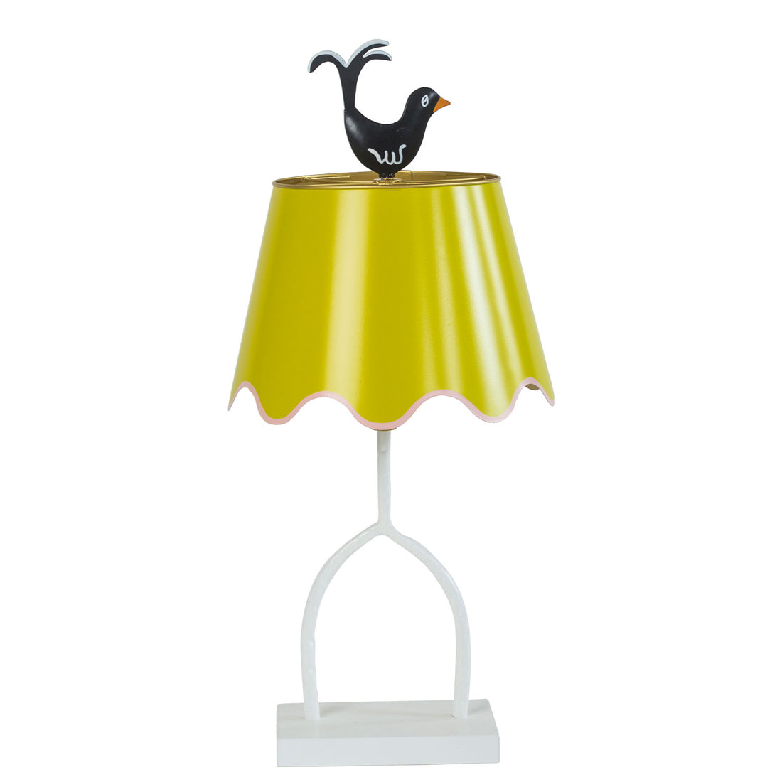 chartreuse table lamp with tole shade and finial and iron base