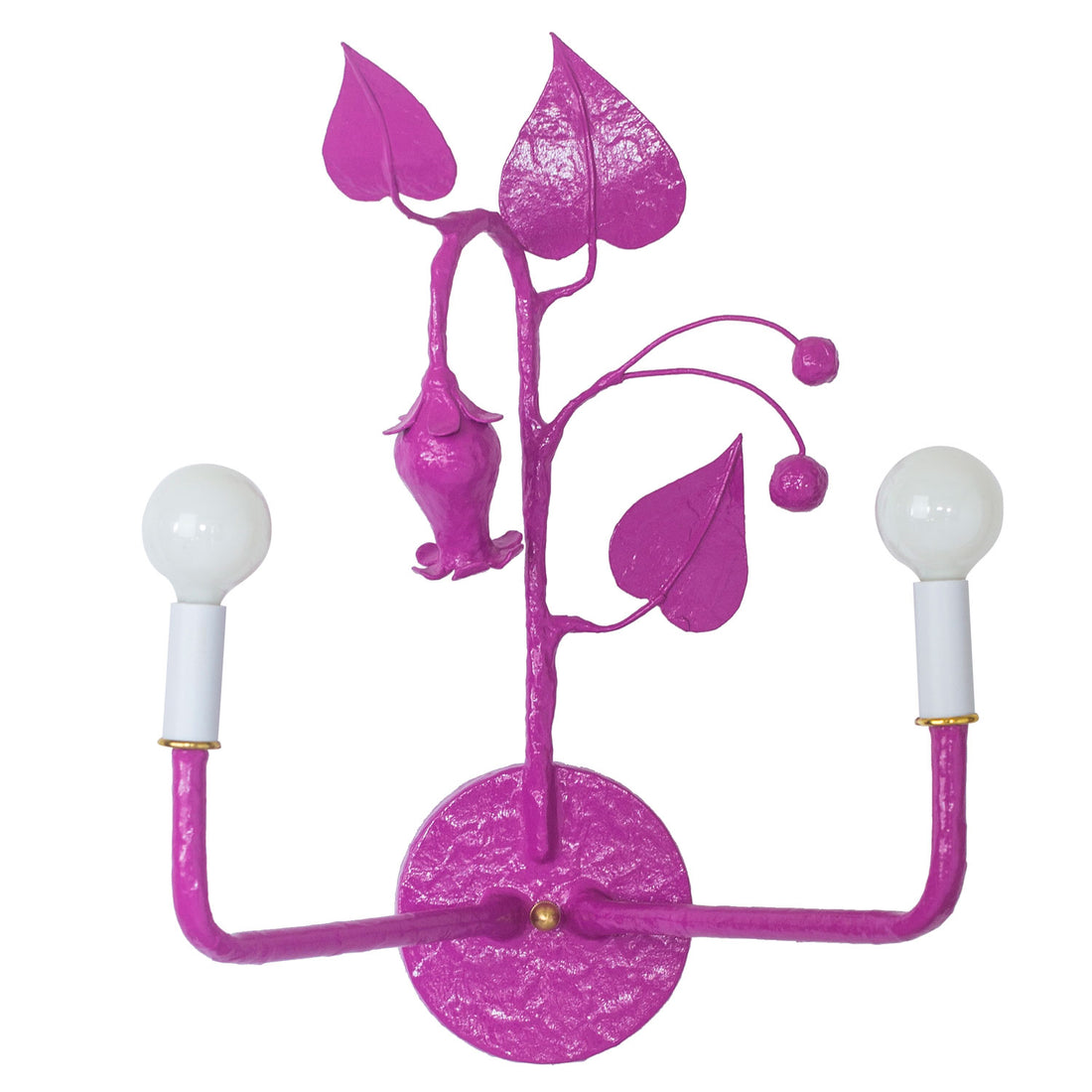 purple two arm sconce with leaves, berries and bud, papier mache