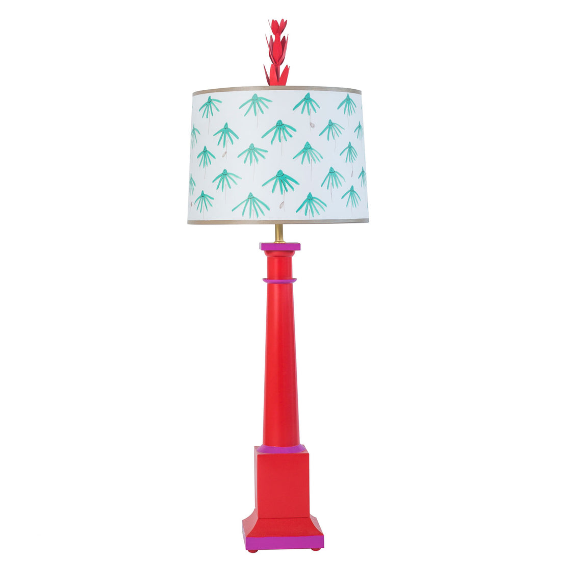 red and aqua Erica table lamp with tole base and paper shade