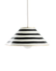 black and white striped tole pendant, Gray Landry ceiling light.