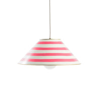 pink and white striped tole ceiling light, Gray Landry pendant for Stray Dog