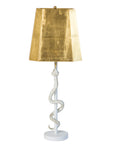 white and gold snake lamp hand made from papier mache and tole, gold leafed