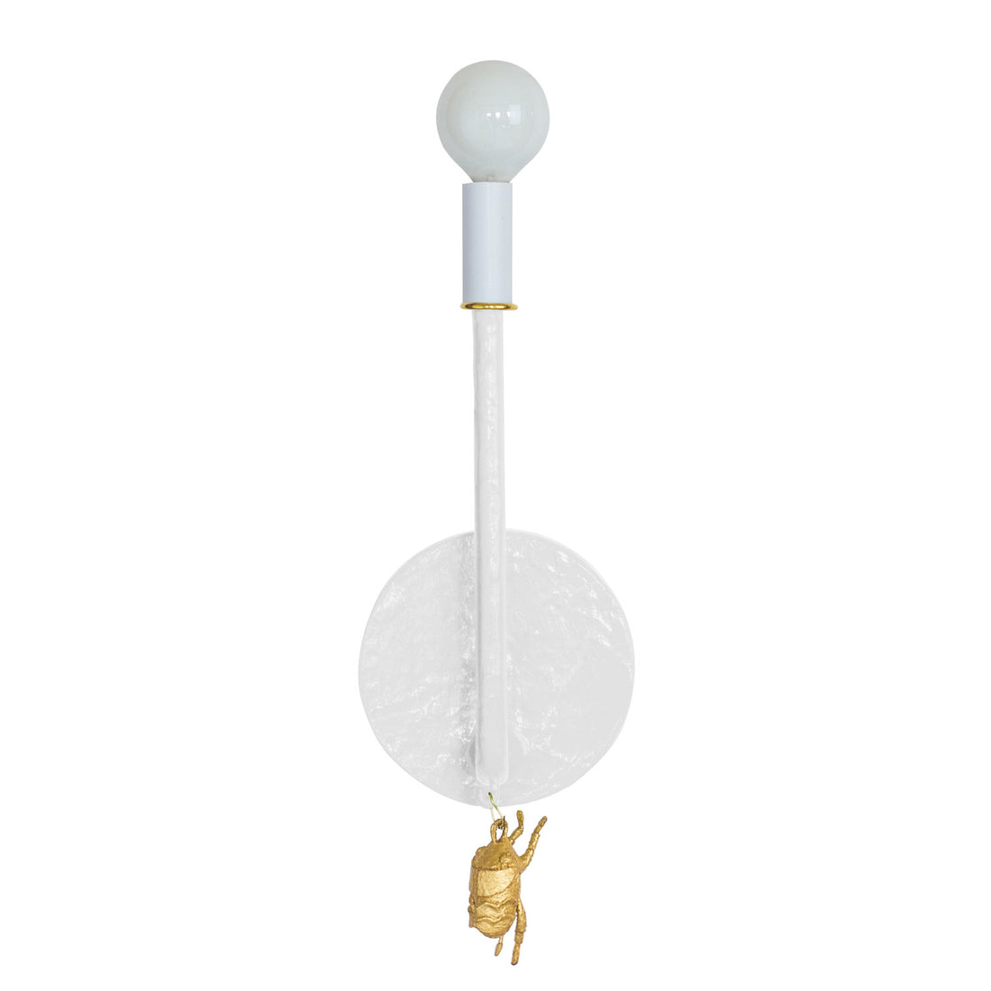 Gold bug wall sconce, white papier mache one arm wall light