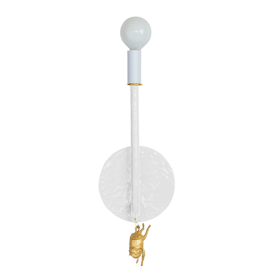 Gold bug wall sconce, white papier mache one arm wall light