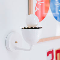 white Millie Wall Sconce, cup shaped light with ruffle