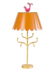 Mrs English lamp, with orange tole shade and pink bird finial