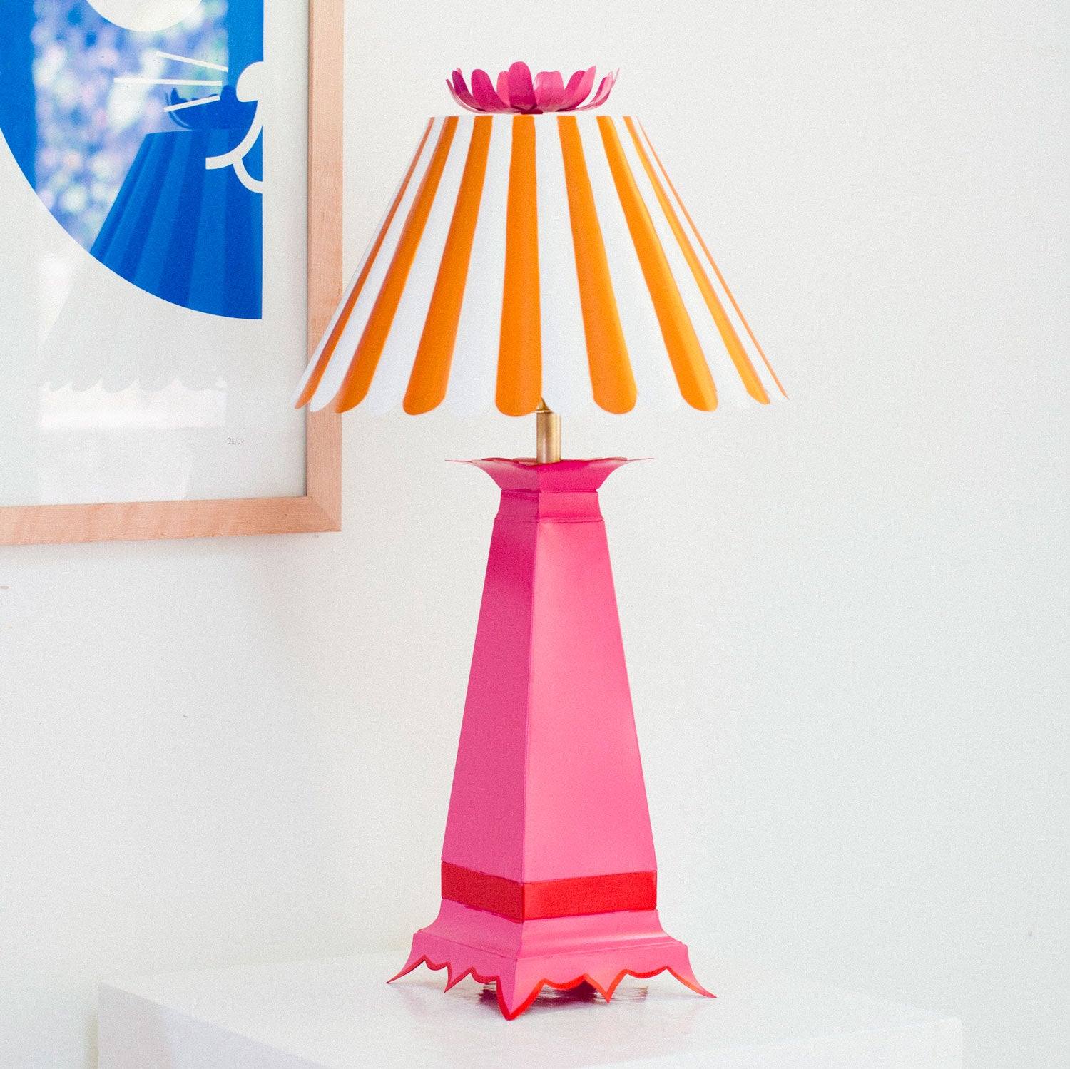 orange and pink Norma lamp, Stray Dog Designs, striped shade