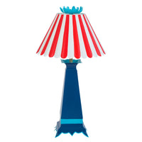 red and white striped scallop shade, blue tole lamp, Norma Lamp