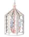 soft gray and pink iron hanging lantern with leaf like cut outs