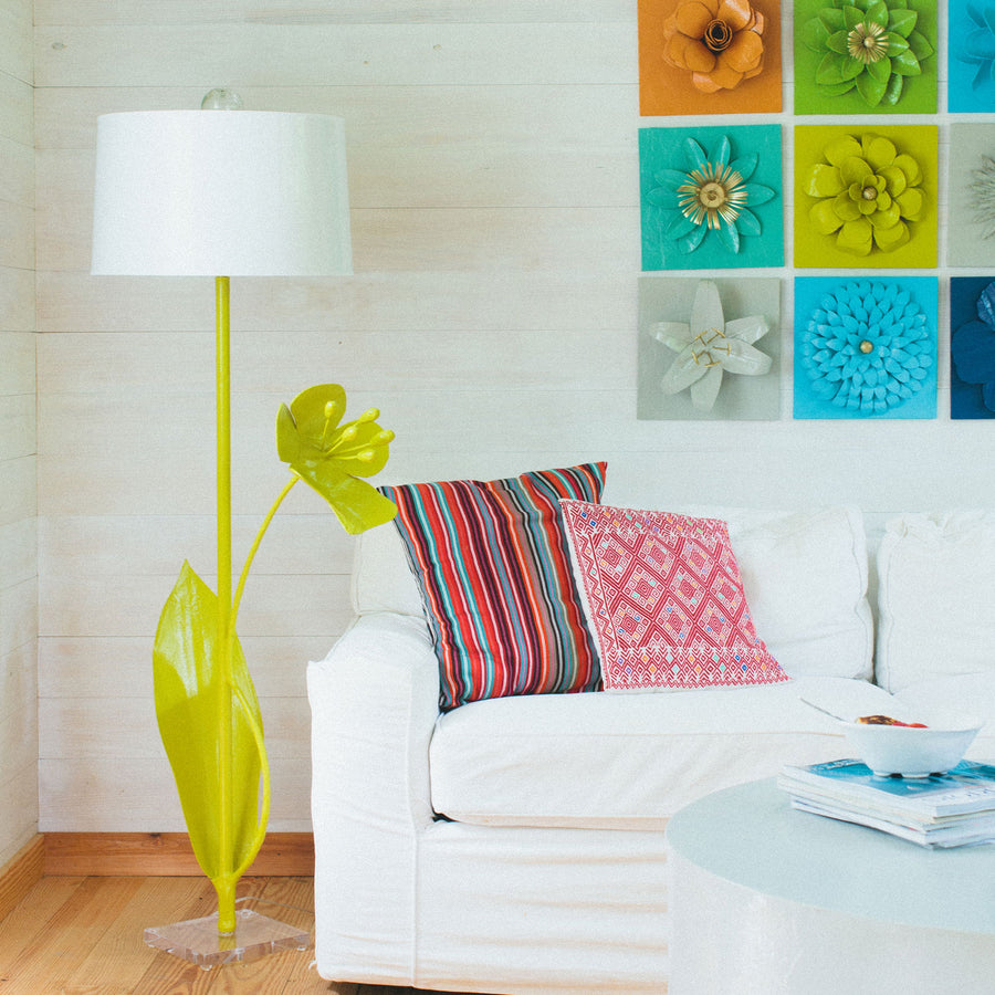 Mariana Floor Lamp in Chartreuse with beautiful papier mache bloom