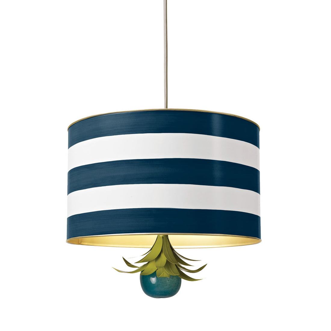 navy and white striped tole drum pendant for Stray Dog Designs