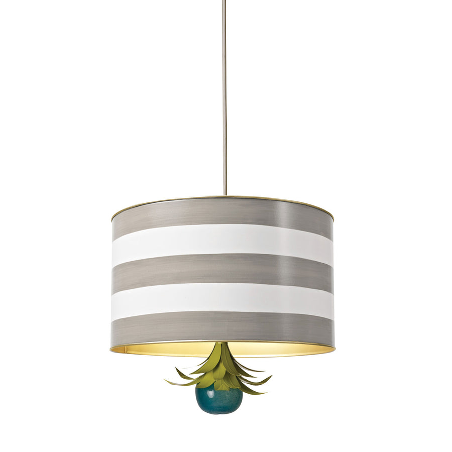 gray and white striped drum pendant light , tole, Stray Dog Designs