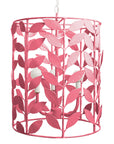 Adelaide Pendant, pink papier mache lantern with leaves