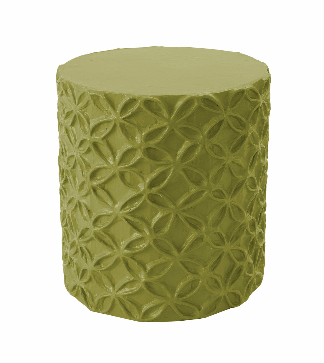 stool and accent table in lush green with floral relief