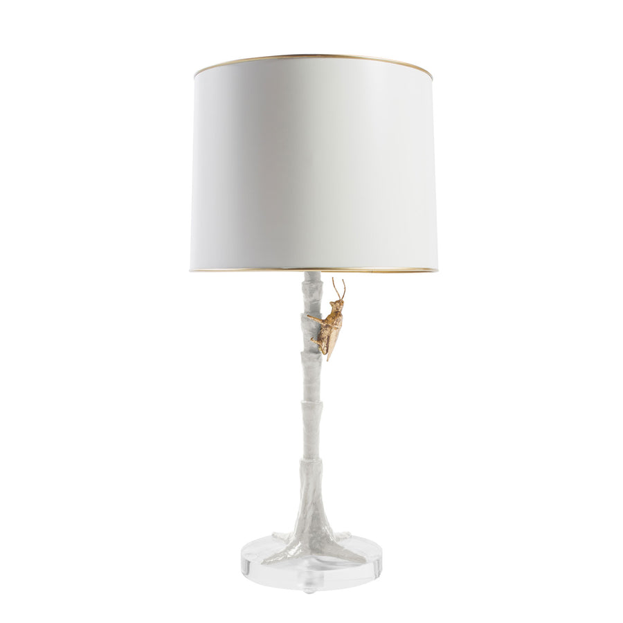Gold Bug table lamp , handmade papier mache and tole shade