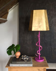 Purple Hank Lamp with snake, handmade paper mache with gold leafed shade