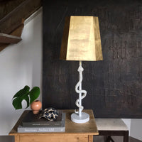 White snake lamp with gold shade, Hank Light by Stray Dog Designs