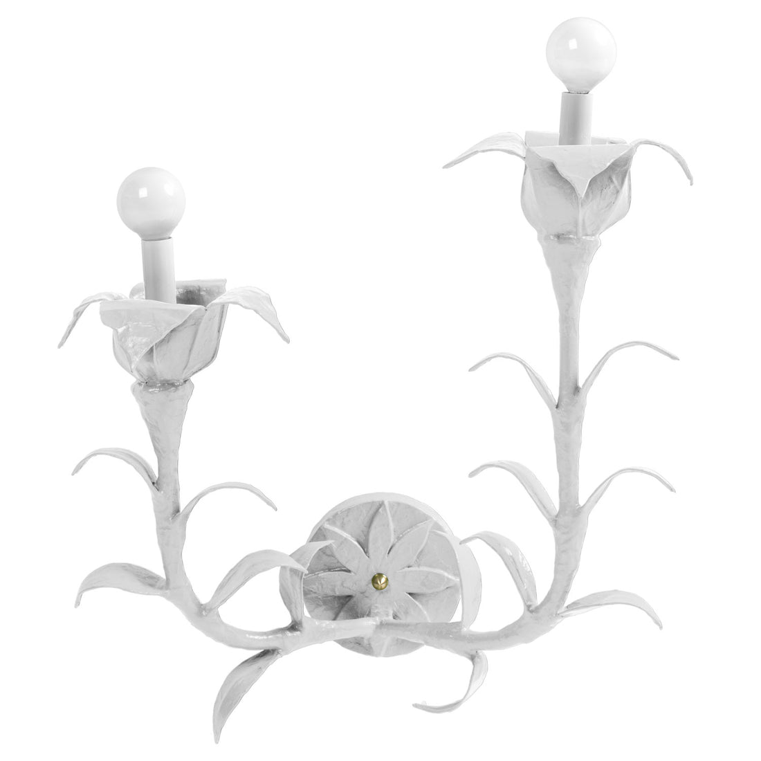 white Helen Wall sconce with 2 lights and flower design, paper mache